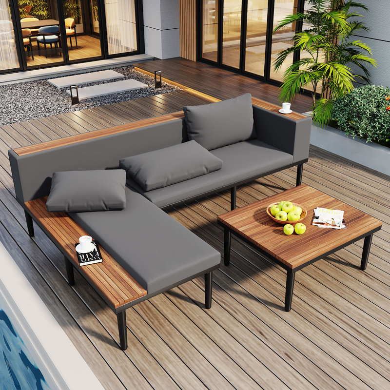Ensemble de canapé modulaire d'extérieur en bois d'acacia gris - Bois d'acacia de qualité supérieure