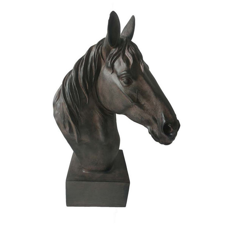 Sculpture tête de cheval Genny, statuette en résine, 19 po, Brun