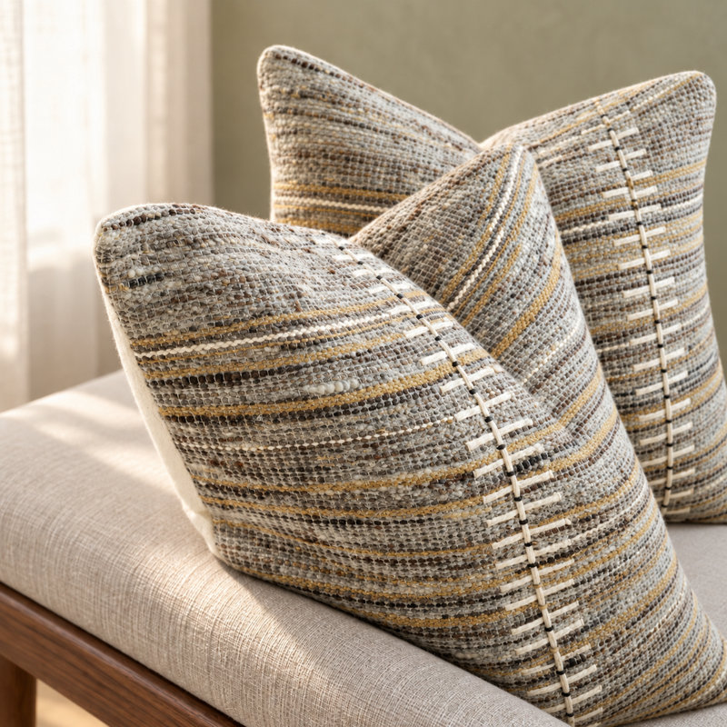 Gray Handwoven Textured Wool Decorative Pillow Cover Set 20", Square 20"