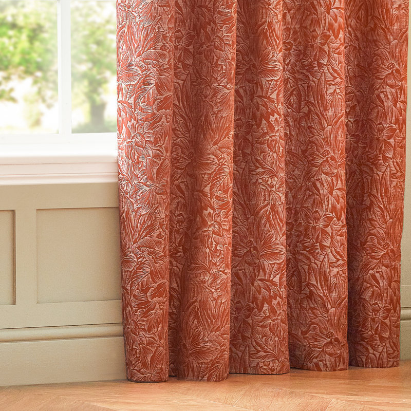 Grantley Jacquard Pencil Pleat Curtains, Orange, Width 168 x Drop 137 cm