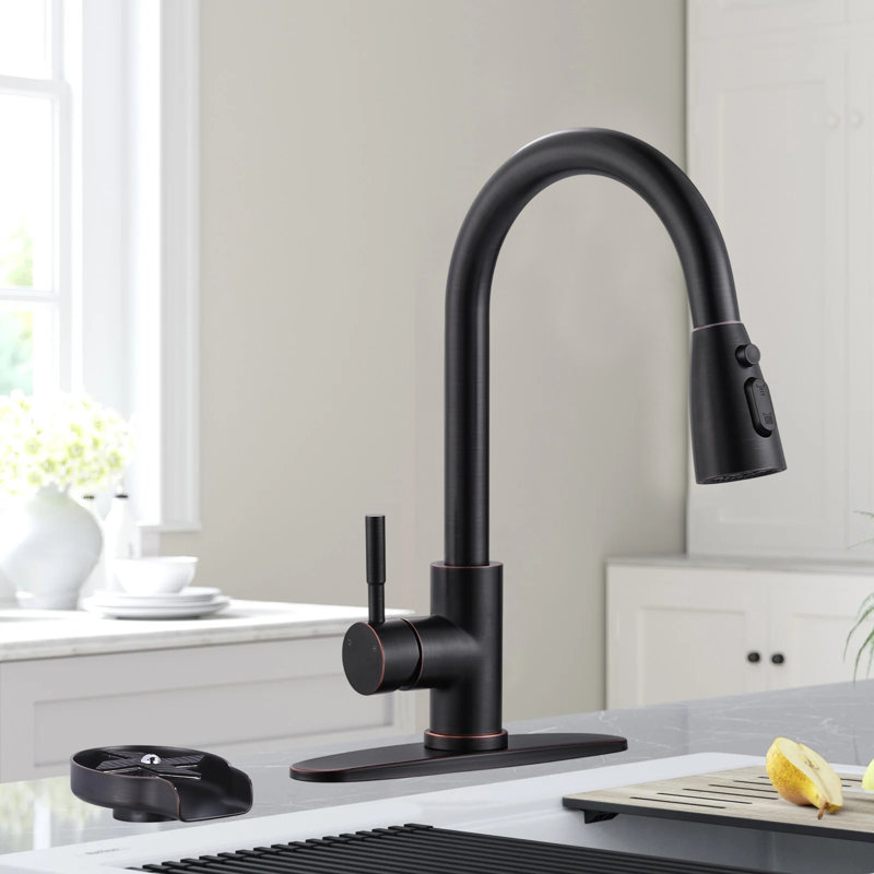 Stainless Steel Kitchen Faucet With A Nozzle, High Arc Pull-Down Design, Suitable For 2 Or 4 Holes., Oil Rubbed Bronze