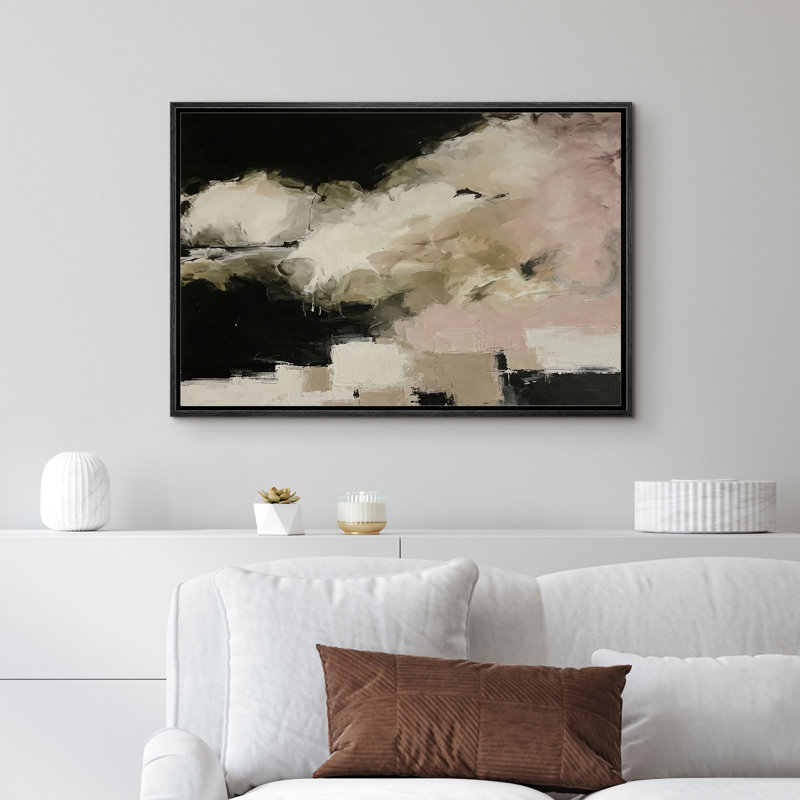 «Black Cream Abstract Cloud Form», impression sur toile encadrée pour chambre à coucher principale, Noir
