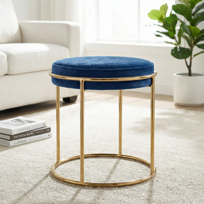  Lancaster Round Ottoman In Velvet And Brushed Gold Base