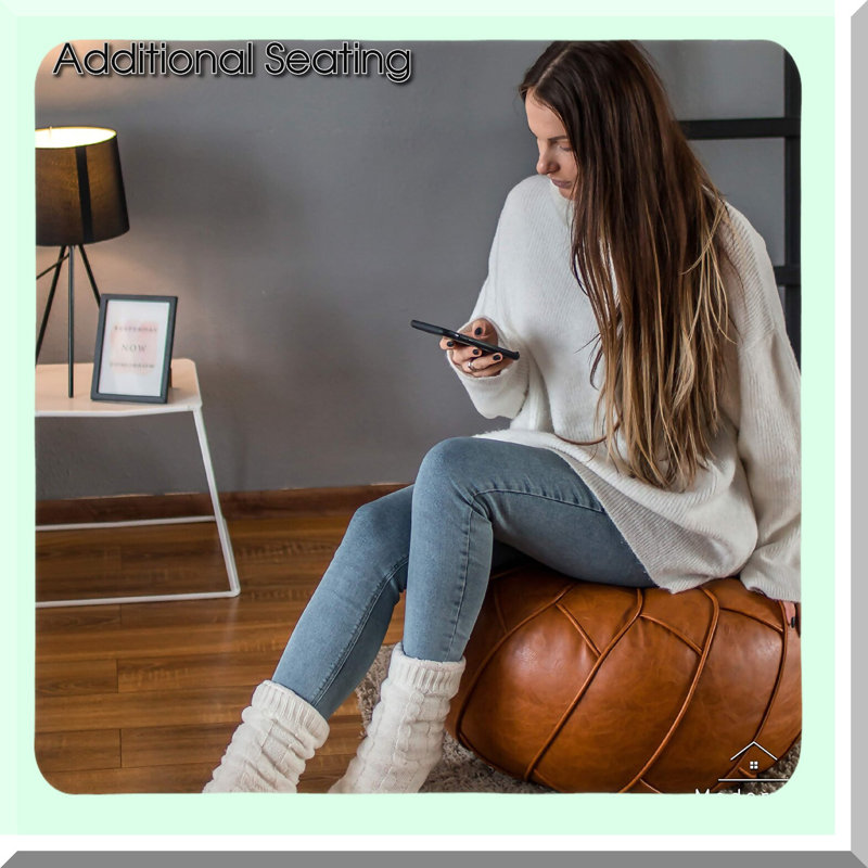 Moroccan Leather Footrest Pouf - Natural Brown - Ottoman Storage Solution - Floor Cushion - Unstuffed Footstool
