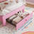 Twin Size Bed Frame with LED Lights & Velvet Crystal Button Headboard, Upholstered Princess/Girl Platform Bed with Storage Drawer, Noise Free, No Box Spring Needed for Kids, Teens, Pink-1571003004