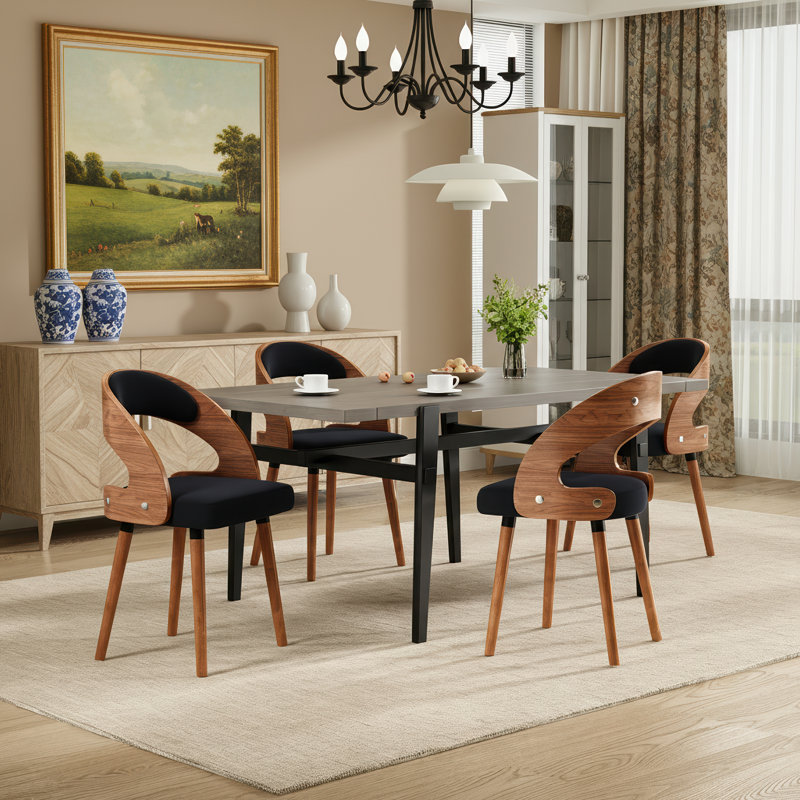 Upholstered Side Chairs with Padded Back, Black