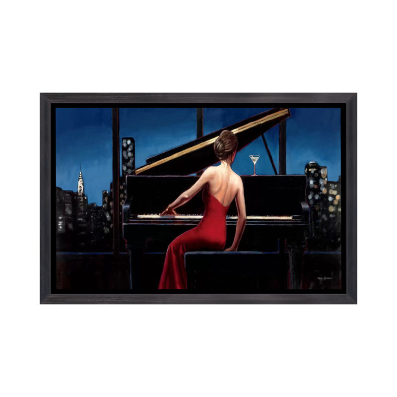 «Lady in Red» par Marco Fabiano - reproduction d'art, Toile avec cadre noir patiné, H 26 po x l 40 po x 1,5 po
