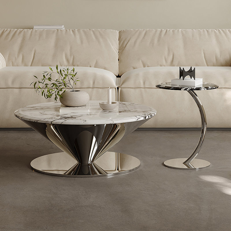 Ensemble de tables basses en marbre, Blanc, 13.78" H x 35.43" L x 35.43" W