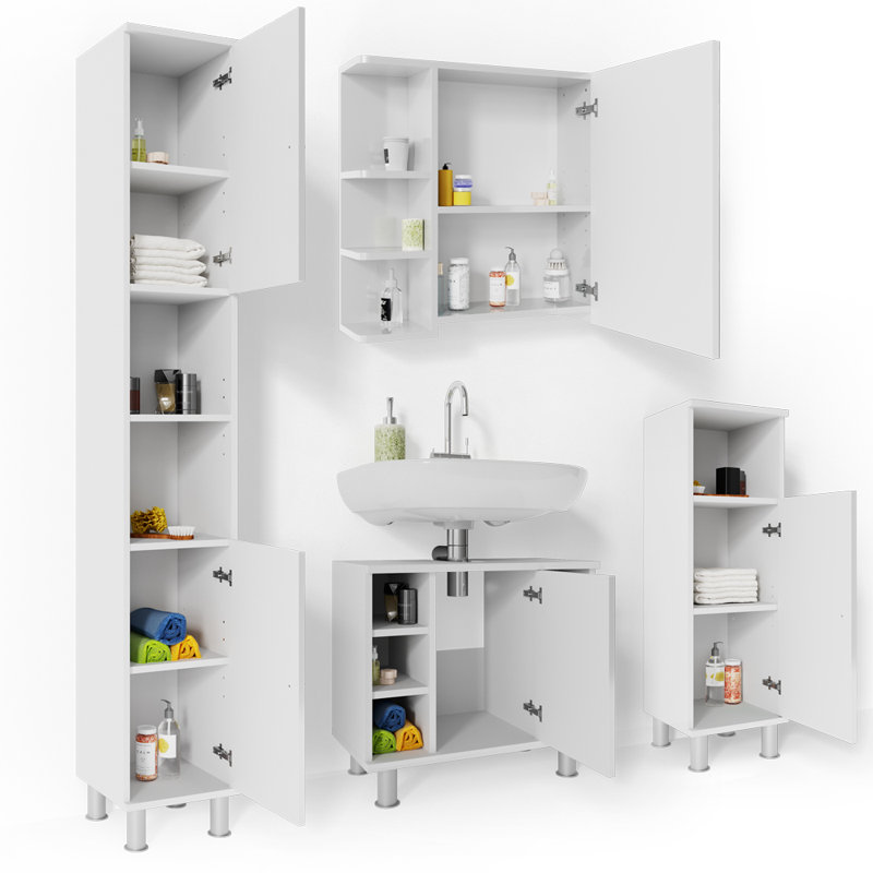 Villareal Bathroom Storage Furniture Set, High-gloss white