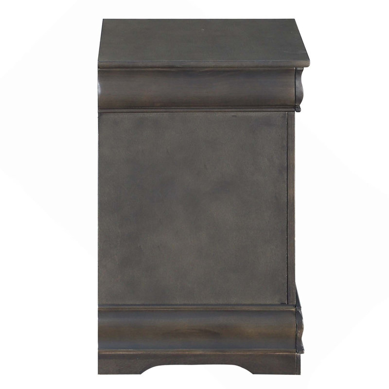 1Pc Traditional Classic Wooden 2-Drawers Nightstand, Dark Gray