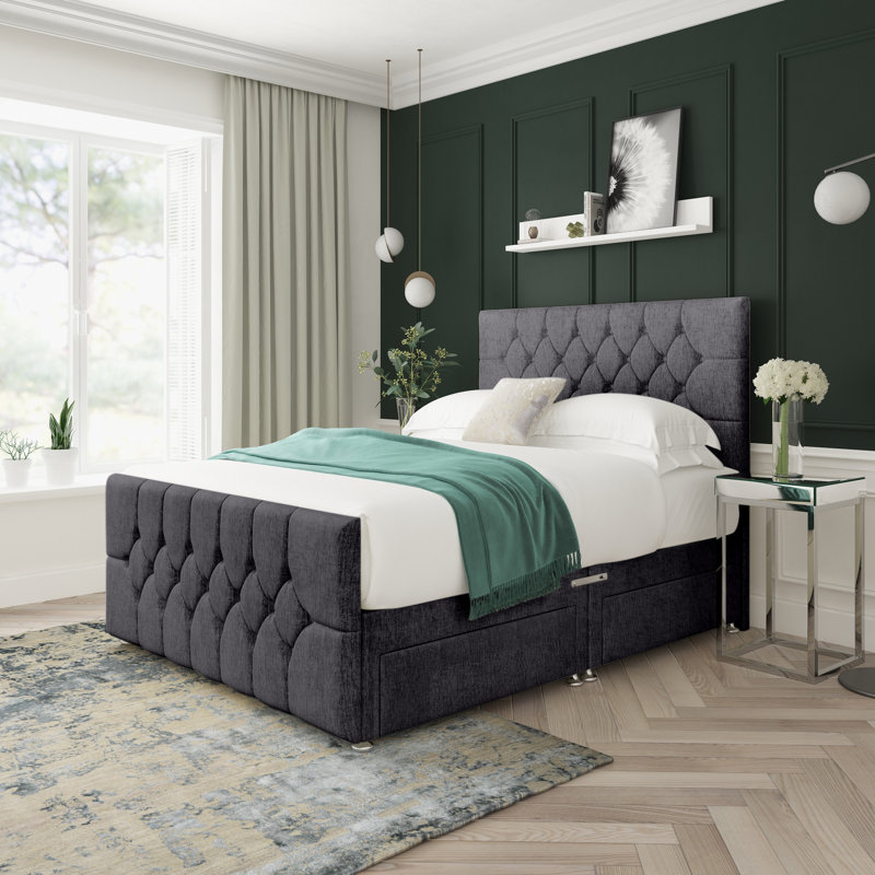 Upholstered Bed, Black, Double (4'6)
