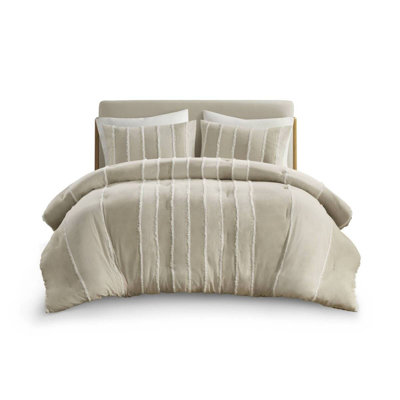 Premium Taupe Cotton Bedding Sets With Striped Modern Design, King Size