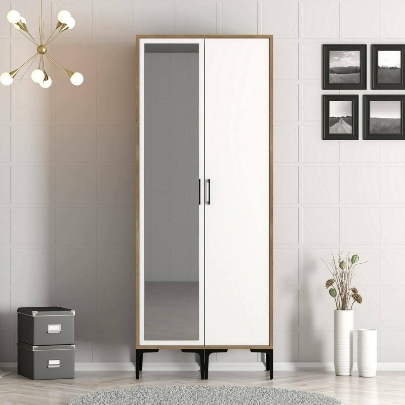 Mangume Manufactured Wood Wardrobe, Walnut/White