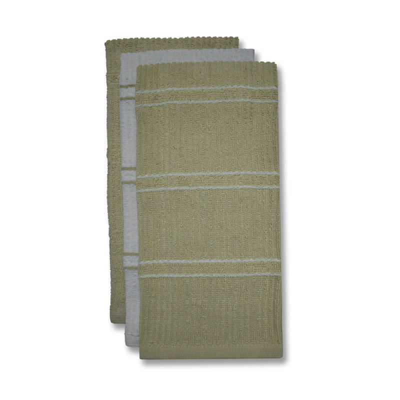 Super Absorbent 3 Pack Cotton Tea Towels Ripple Stripes, Beige