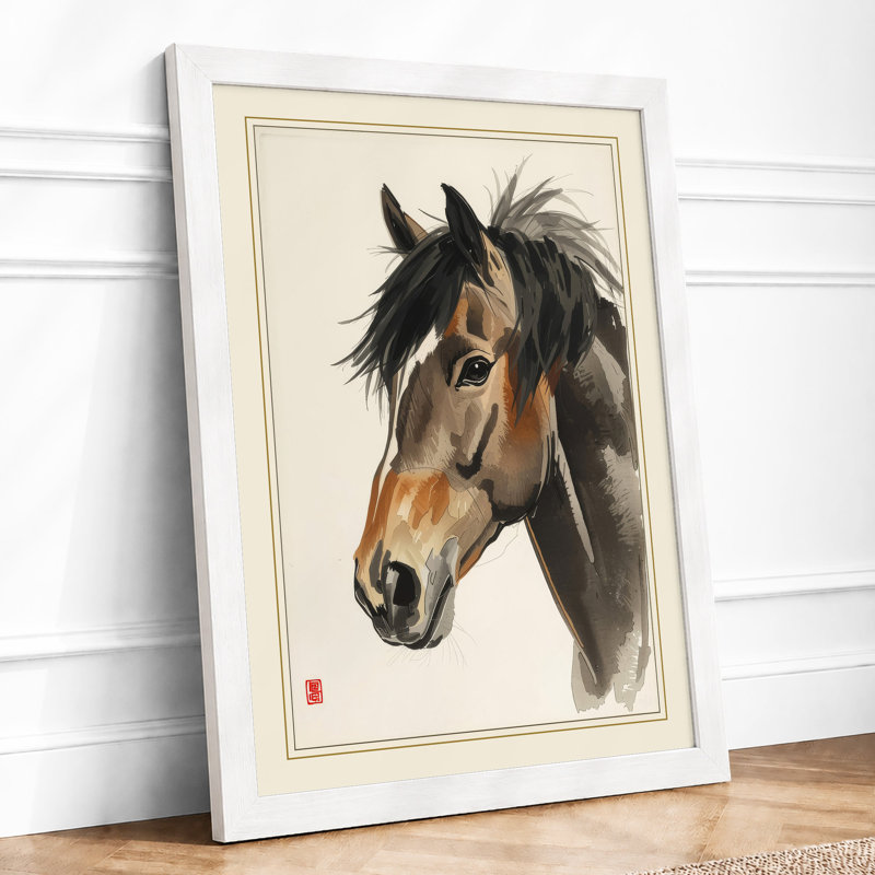 Noble Horse Japandi - Framed Print, A2 - 59.4 x 42.0 cm, White
