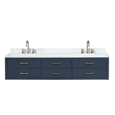 Ensemble de meuble-lavabo double, plateau en marbre de Carrare et robinet (sans évier)