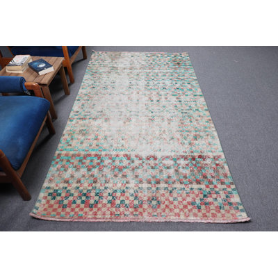 Tapis turc Oushak fait à la main avec motif à carreaux unique pour un décor de salon rétro