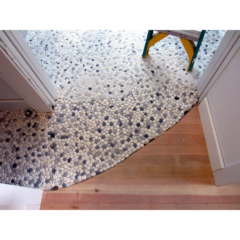 White-Black-Silver Jade Pebble Mosaic 12" x 12"