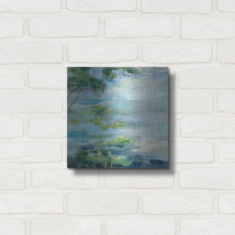 Art mural luxueux «Lily Pond 1» par Silvia Vassileva, 12 po x 12 po