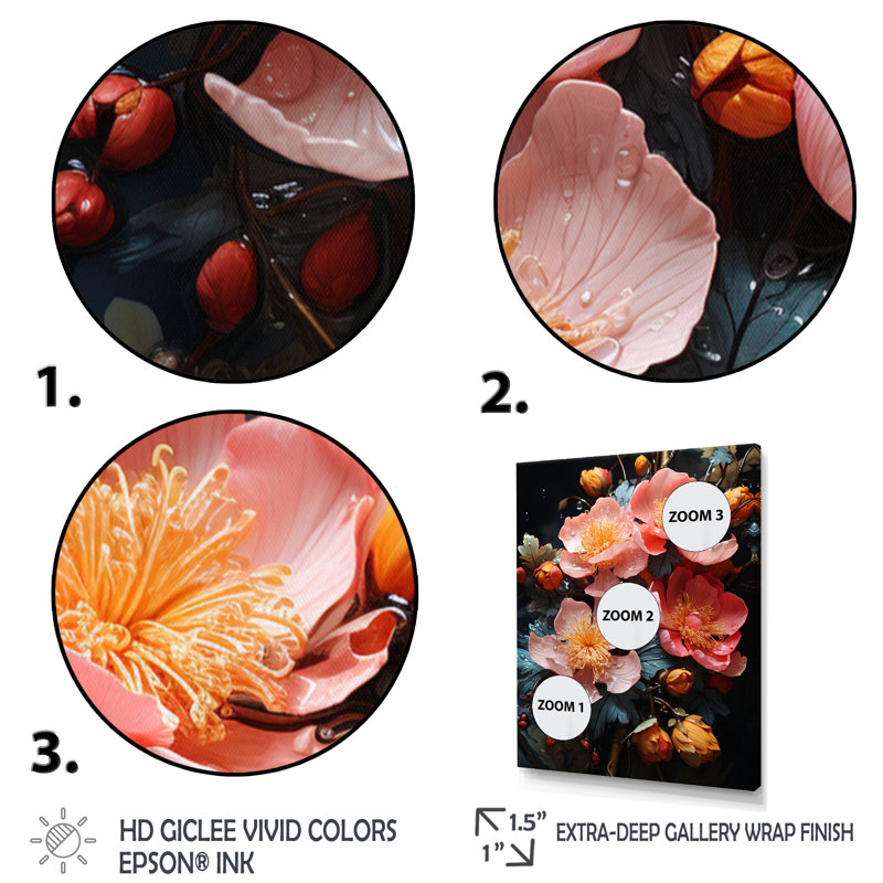 «Pink Blue Wilflowers Dream III», reproduction sur toile, H 44 po x l 34 po x P 1,5 po, Cadre flottant blanc