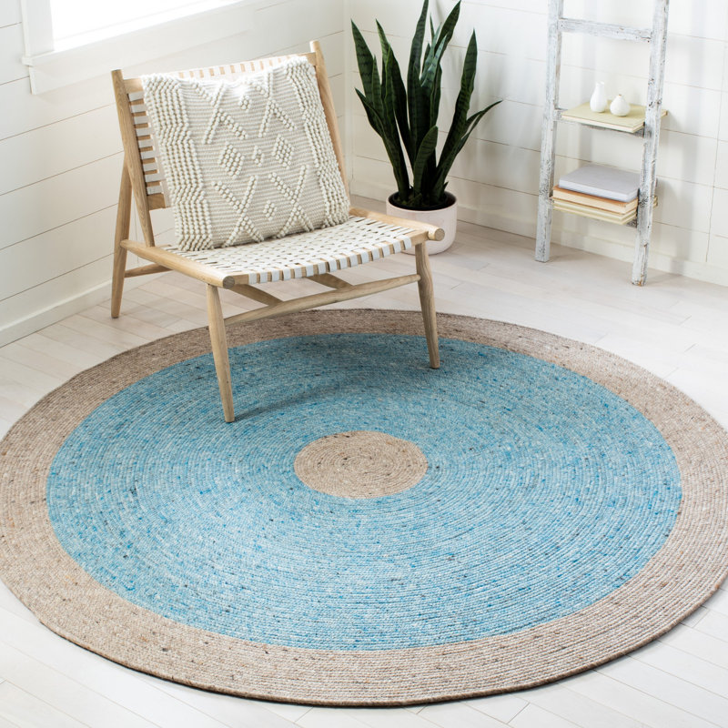 Mccall Hand Woven Wool/Cotton Rug in Beige/Blue, Round 5'