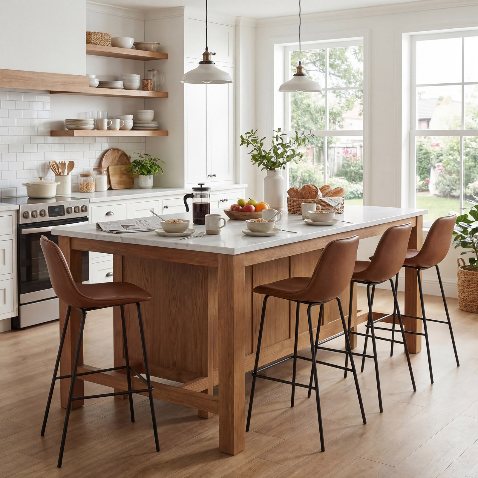 Kavi Bar and Counter Stool, Bar Stool (30" Seat Height), Brown Faux Leather
