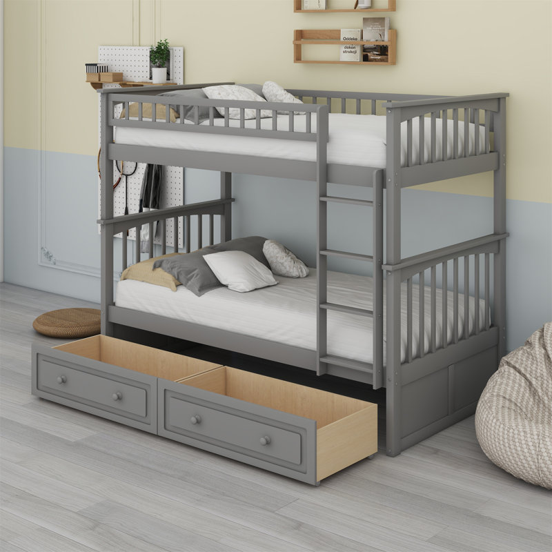 Bunk Bed With Drawers, Convertible Beds, Gray