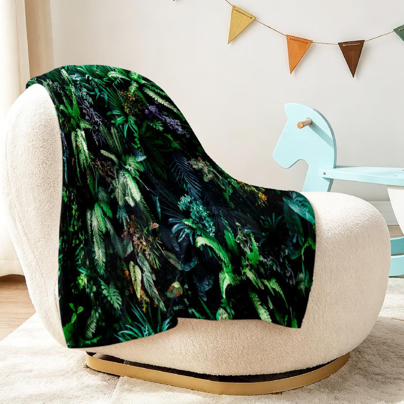 Jeté en flanelle verte ultra douce, magnifique imprimé d'un côté, Jeté 30 po x 40 po