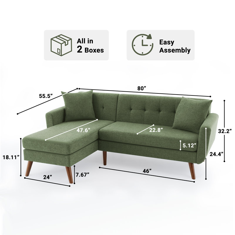 Canapé modulaire rembourré 80 po Jadier, Lin vert