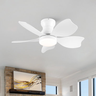 Low Profile 30'' 5- Blade Indoor Flush Mount Ceiling Fan With LED Light, DC Motor and Remote Control