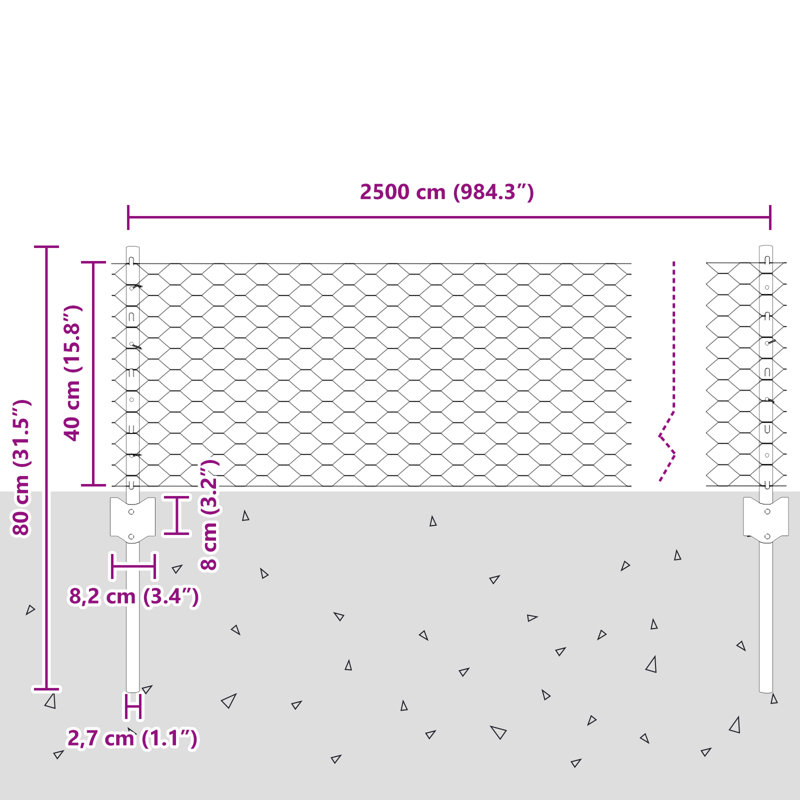 Fence Posts 11 Pcs U-Channel Galvanised Steel, Silver, 40cm H x 2500cm W