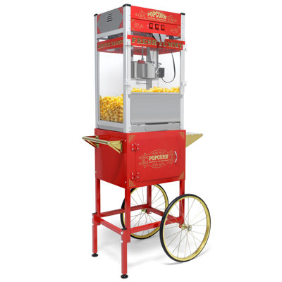 Rétro 20 oz. Machine à maïs soufflé professionnelle avec chariot de concession, d'une hauteur de 63,78 pouces, pour 70 tasses de maïs soufflé, y compris une tasse à mesurer, une cuillère et des tasses de service
