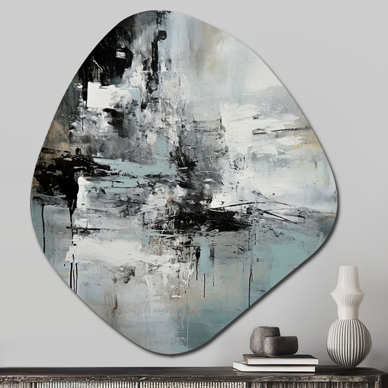 «Serene Subtility In Abstract Light Blue I», peinture abstraite en forme de nébuleuse, art mural en métal asymétrique