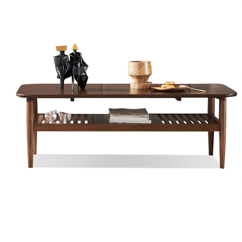 Dark walnut Solid Wood Rectangular Coffee Table, 16.54" H x 39.37" L x 19.69" W, Dark walnut