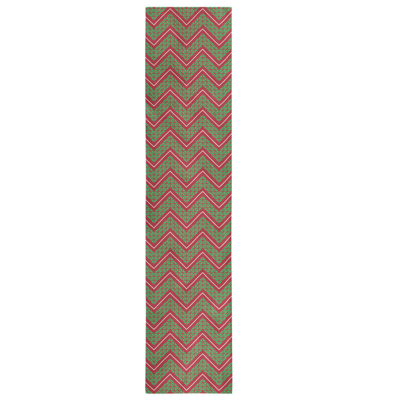 Chemin de table dessiné à la main en hol de la fête, L 90 po x l 16 po, Polyester, Vert clair / Rouge