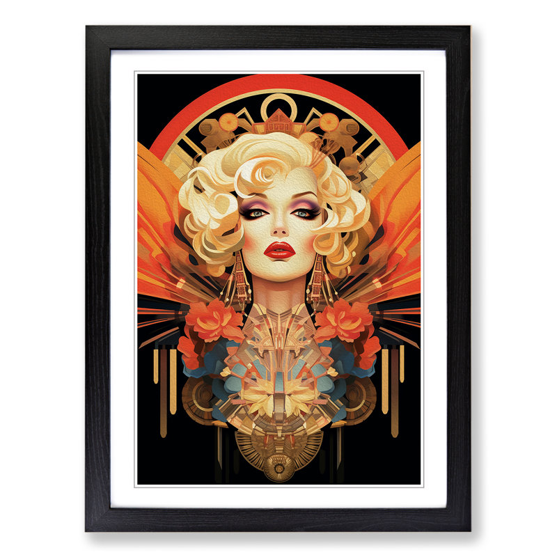 Drag Queen Art Deco 1 Piece Single Picture Frame Wall Art, 46cm H x 34cm W, Black Framed