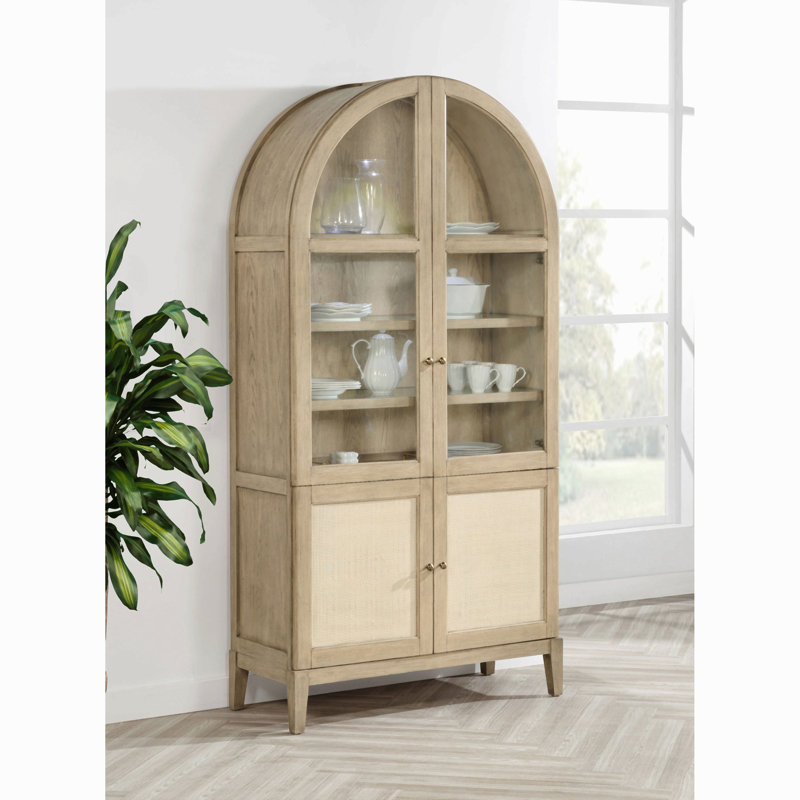 Vitrine vitrée à 4 portes en canne de chêne beige