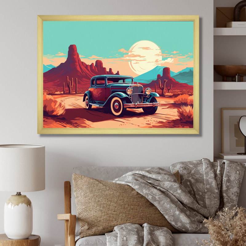 «Old American Car In Nevada V», reproduction sur toile, H 16 po x l 32 po x P 1 po, Encadrement doré