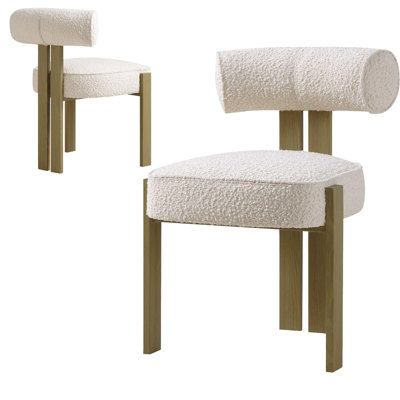 Ensemble de 2 chaises de salle à manger Boucle – Dossier incurvé, blanches, chaises modernes rembourrées pour la cuisine et la salle à manger, pieds en bois d'hévéa pour la maison et le salon