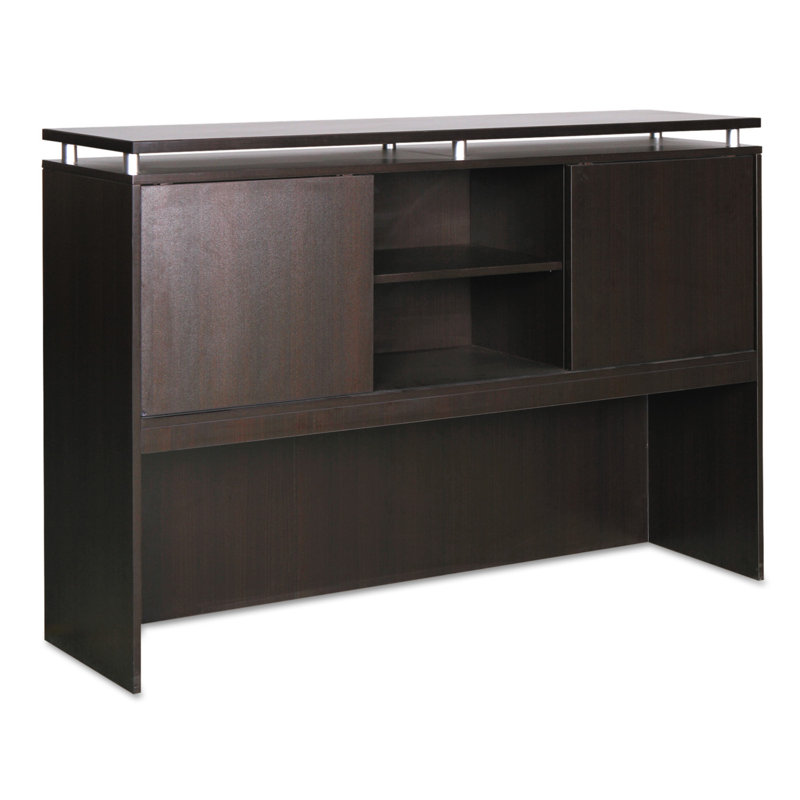 Espresso 42.5'' H Woodgrain Laminate Desk Hutch with Sliding Doors