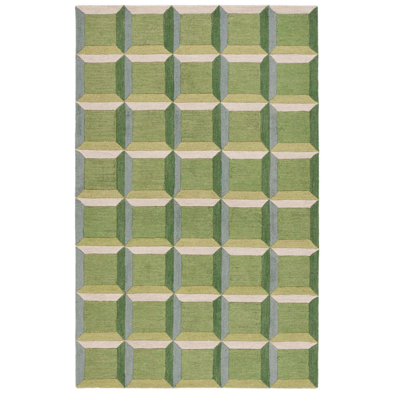 Genre Geometric Area Rug In Green / Beige, Rectangle 91 x 152 cm