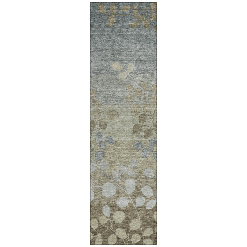 Machine Washable Indoor/Outdoor Xhevrie Khaki Rug, Runner 2'3" x 7'6"