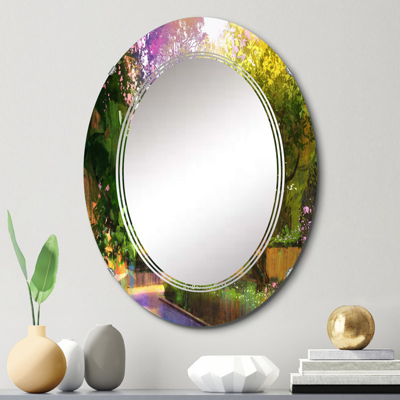 Vibrant Pathway In A Peaceful Green Park - Miroir mural ovale, 30 po x 20 po