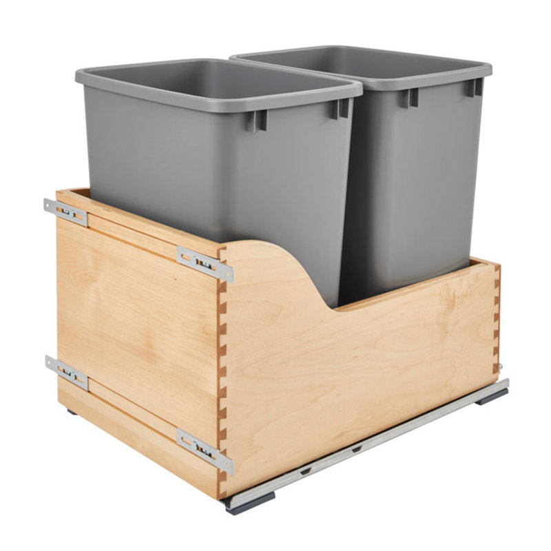 Rev-A-Shelf Pullout Trash Can with Soft-close Slides, 50 Qt, 19.5"H x 12"W x 18.66"D, Natural