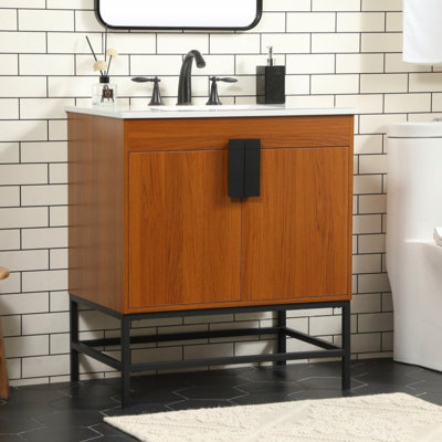 30 " W Freestanding Standard Free Standing 1 Single Vanity Bathroom Vanity With Engineered Marble Top