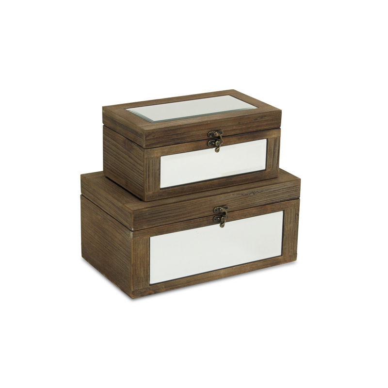 Ensemble de 2 boîtes en bois lavé, Brun