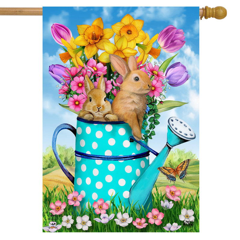 Drapeau de lapin et arrosoir