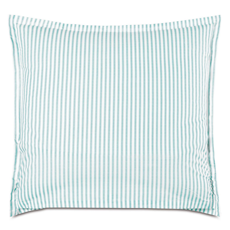 Blass Ticking Cotton Striped Sham by Alexa Hampton, Euro, Sea