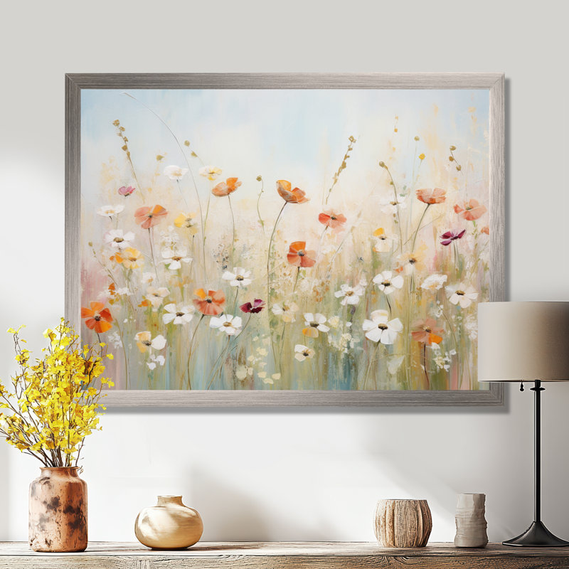 Art contemporain sur toile Meadow, H 24 po x l 32 po x P 1 po, Cadre simple argenté