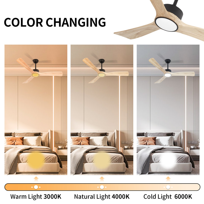 52 Inch Indoor Outdoor Ceiling Fan With Light And Remote Control, Wooden Blade, Silent Reversible DC Motor, Light Memory, 6 Speed For Bedroom/living Room, Etc.